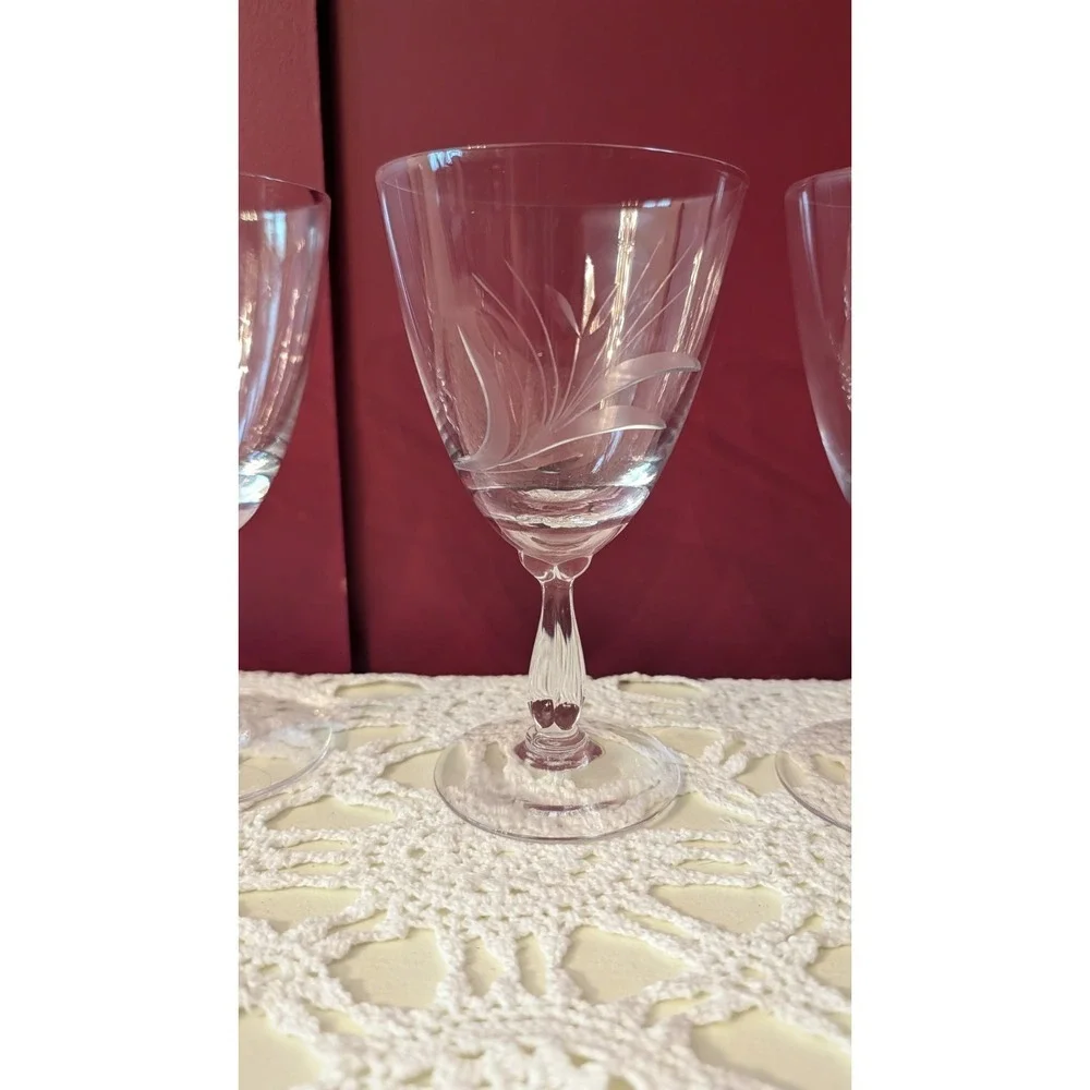 Fostoria; 5 Etched Wheat Crystal Cordial/Wine‎ Approx. 6